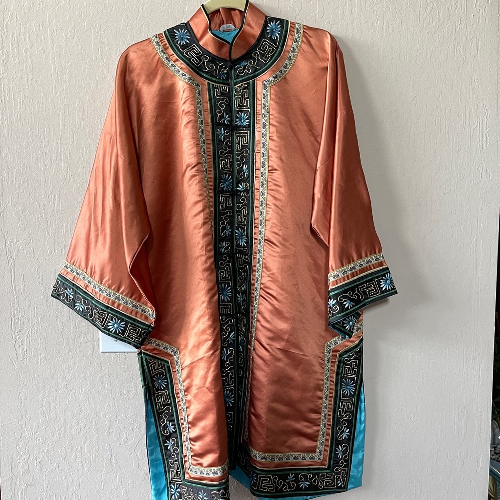 Vintage Hand Embroidery Silk Dress，One Size